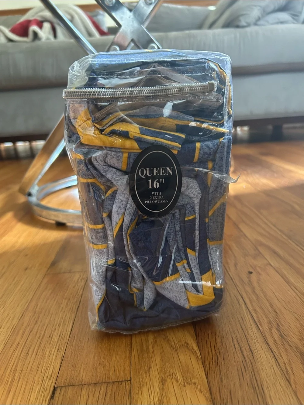Sweet Dreams Queen Sheet Set in Blue and Yellow Geometric